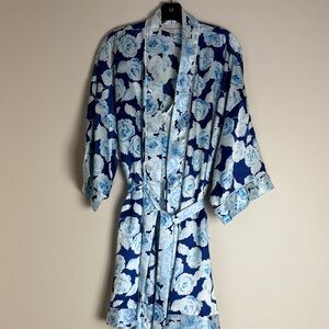 Christian Dior Blue White Floral Gown Robe Lingerie Set Size L